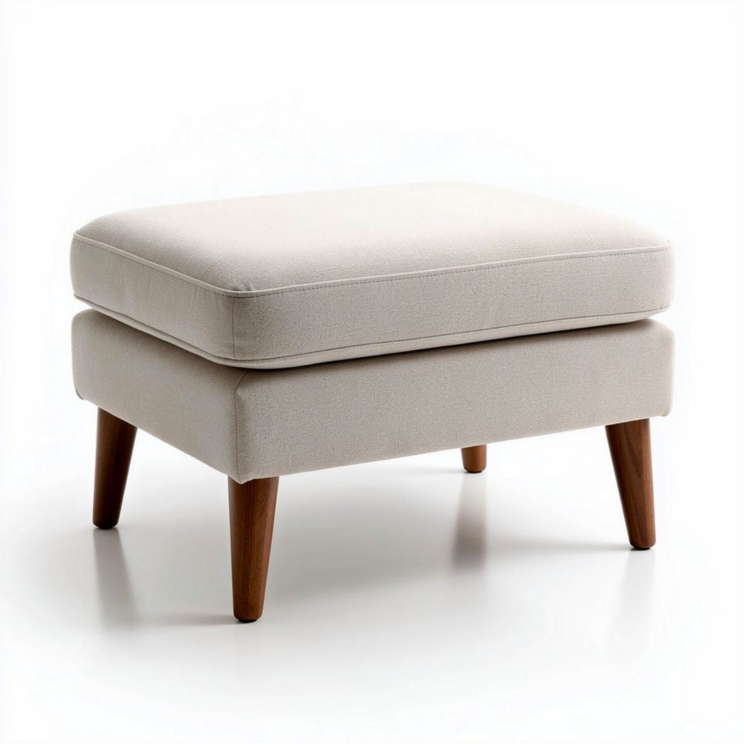 Voetenbank 60 x 60 x 40cm van stof met houten poten in beige