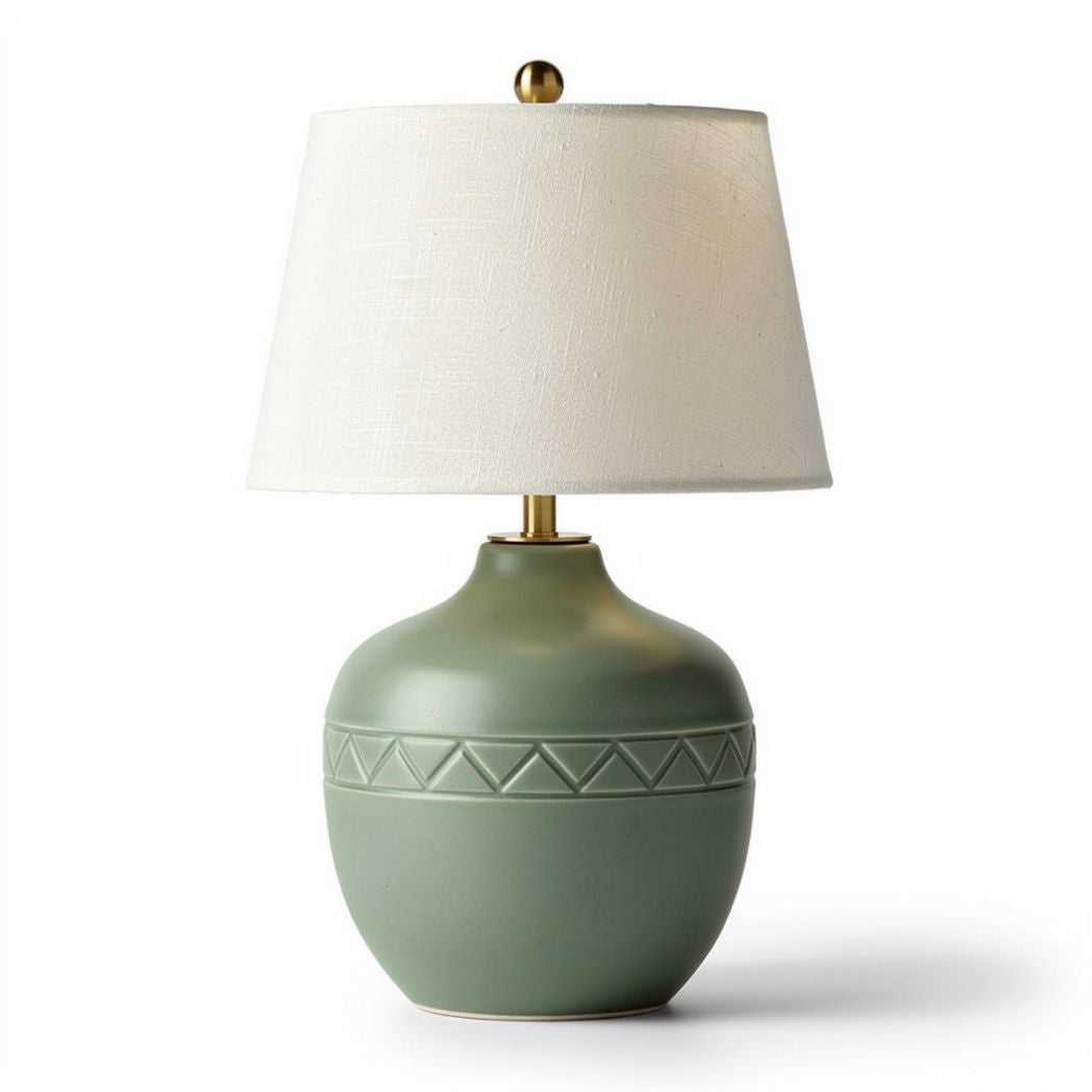 Lamp met groene keramische basis en stoffen lampenkap 30 x 30 x 50 cm