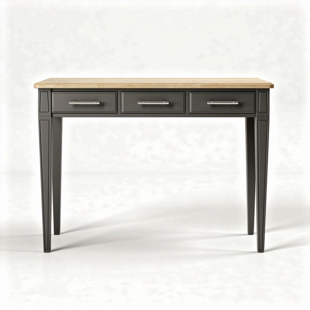 Bureau met lades van grijs hout en bovenblad van natuurlijk eiken 90 x 45 x 75cm