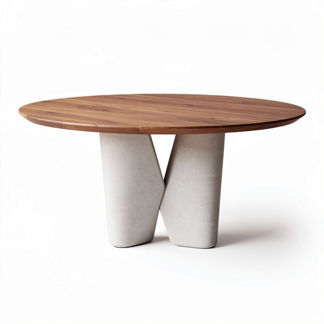 Ronde houten eettafel met betonnen poten 120 x 120 x 75cm