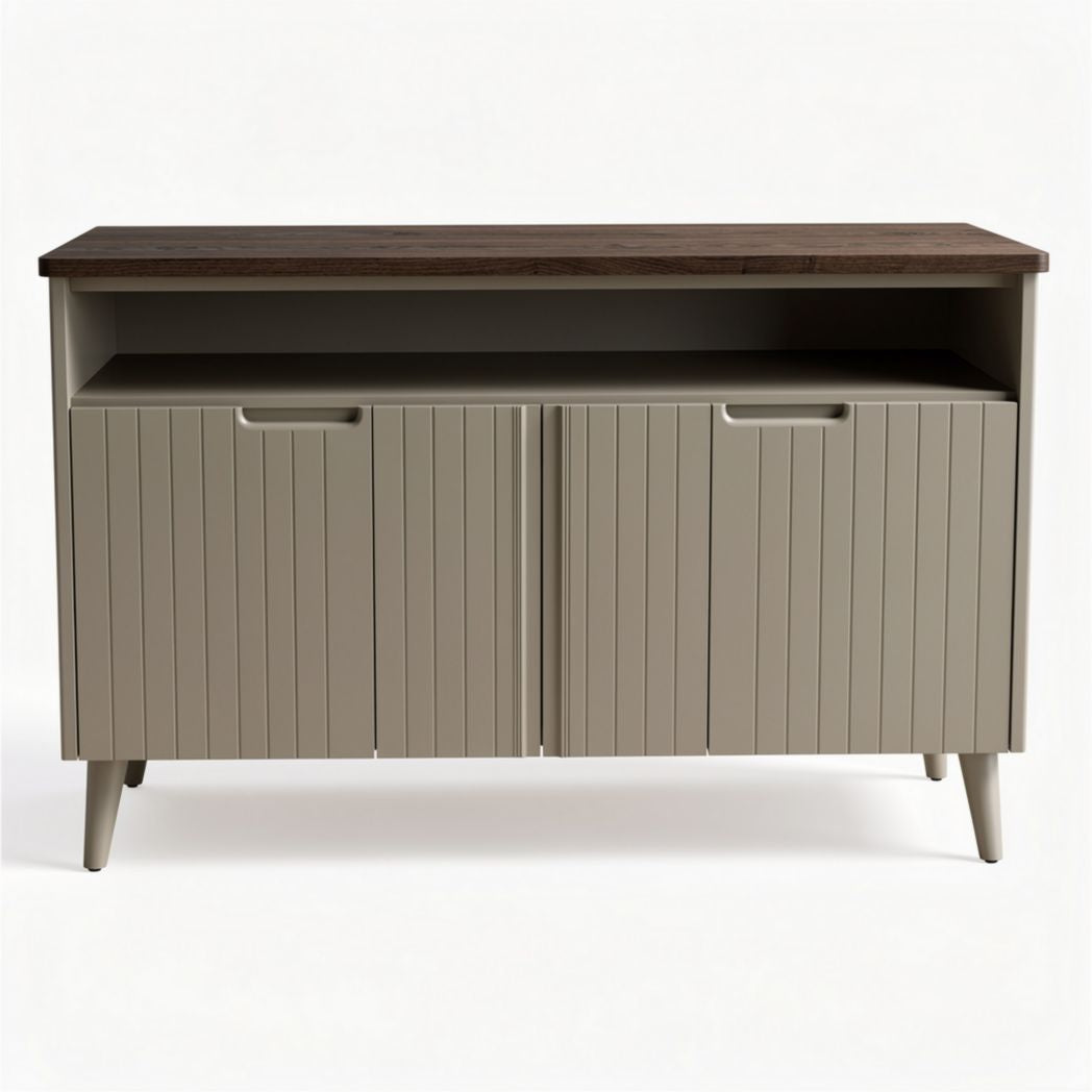 Kast van hout en MDF met drie deuren en open vakken 140 x 40 x 80cm
