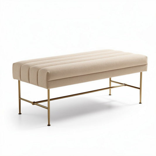 Bank van stof en metaal 120 x 60 x 40cm in beige afwerking