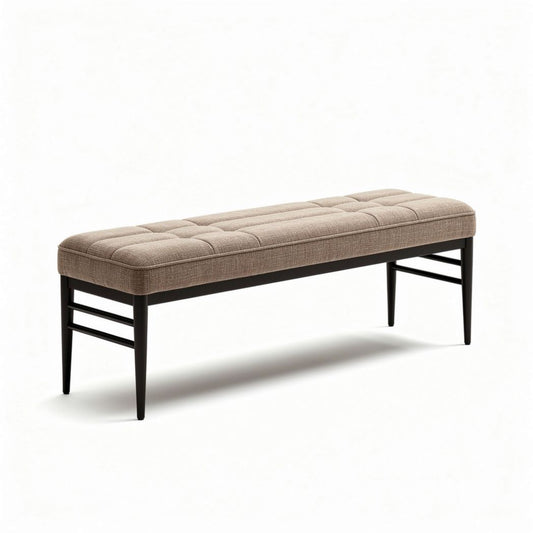 Bank in stof met houten poten 150 x 40 x 45cm beige kleur