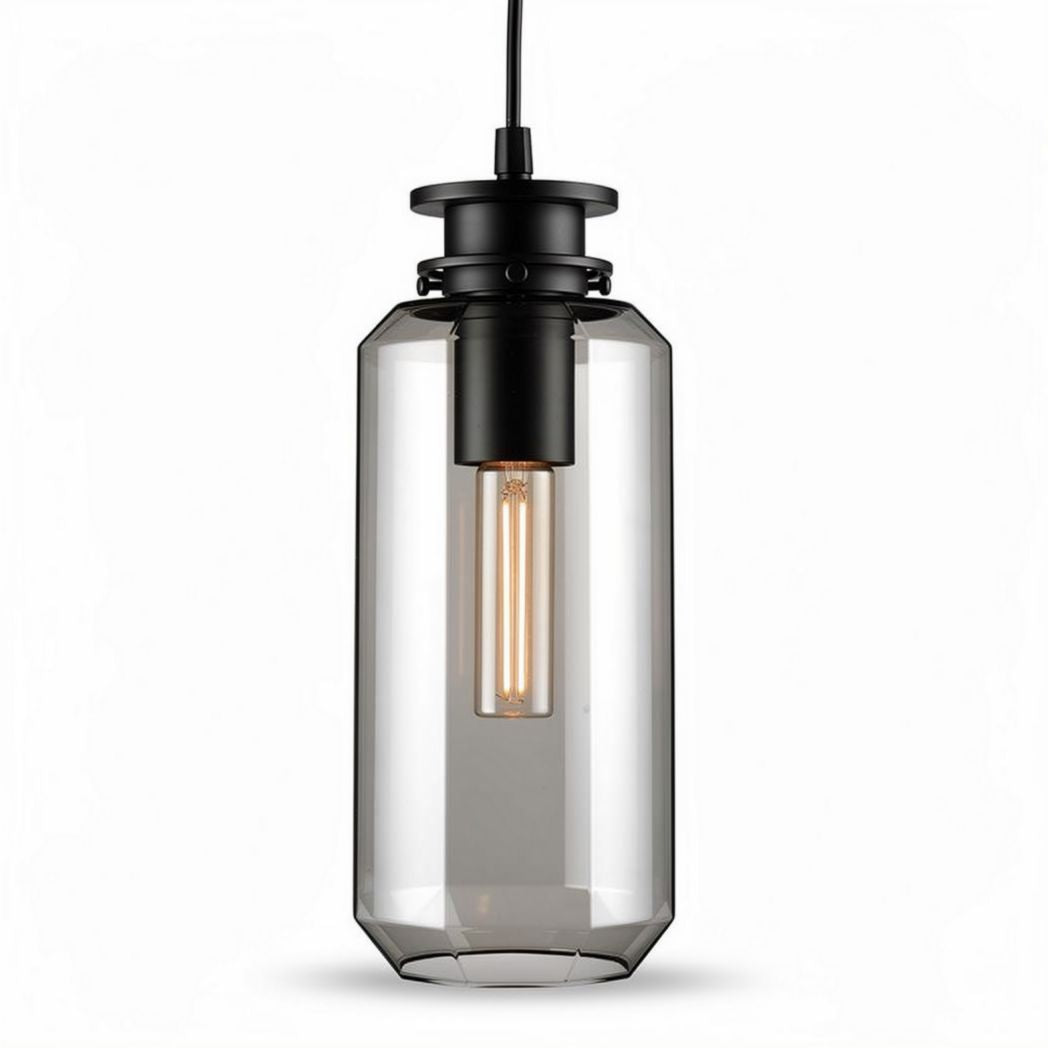 Hanglamp van glas met zwarte bevestiging 25 x 25 x 45cm