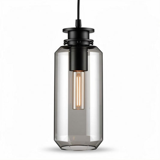 Hanglamp van glas met zwarte bevestiging 25 x 25 x 45cm