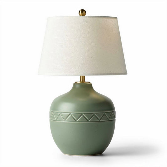 Lamp met groene keramische basis en stoffen lampenkap 30 x 30 x 50 cm