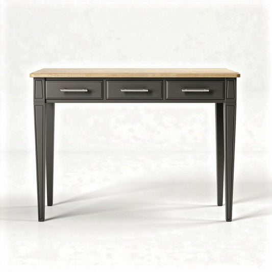 Bureau met lades van grijs hout en bovenblad van natuurlijk eiken 90 x 45 x 75cm