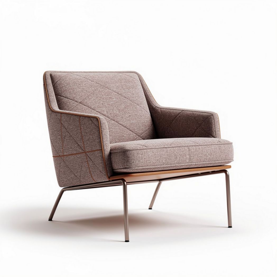 Stoel met een bruin stoffen bekleding en een houten onderstel 80 x 80 x 80cm