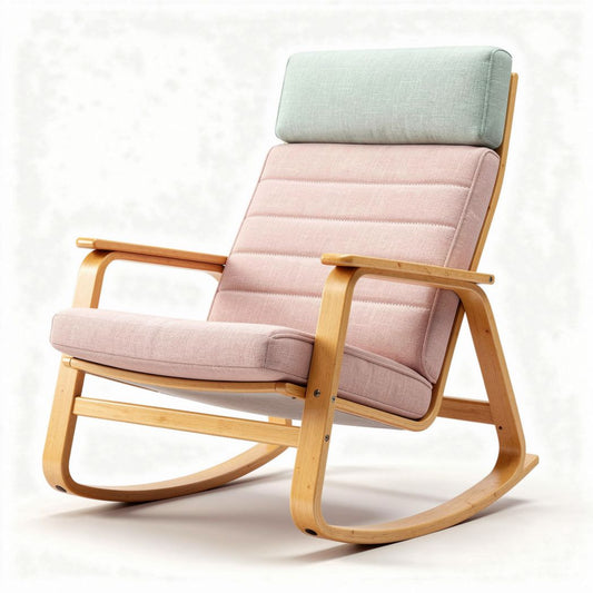 Schommelstoel met houten frame en stoffen bekleding in pastelkleuren 70 x 75 x 90cm